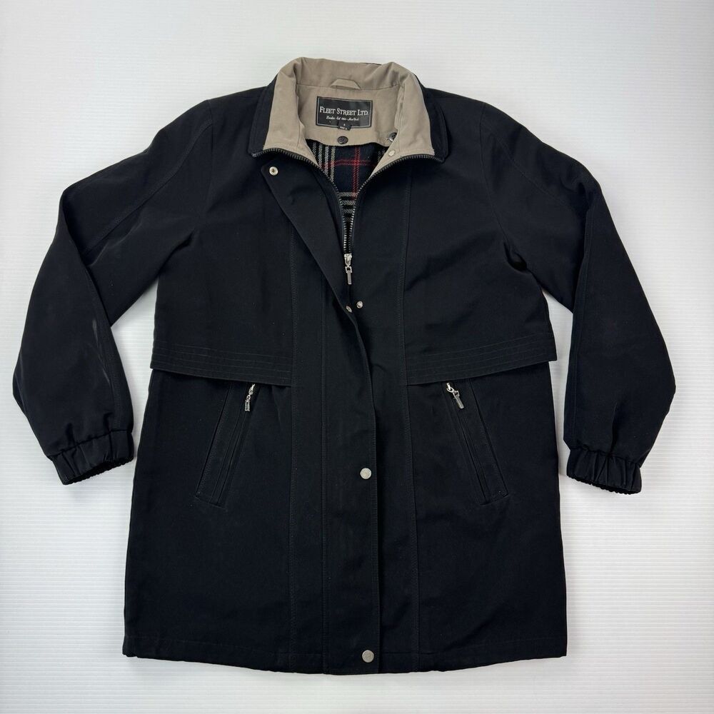 Fleet Street Ltd Womens Small Black Utility Jacket Plaid Lined Coat